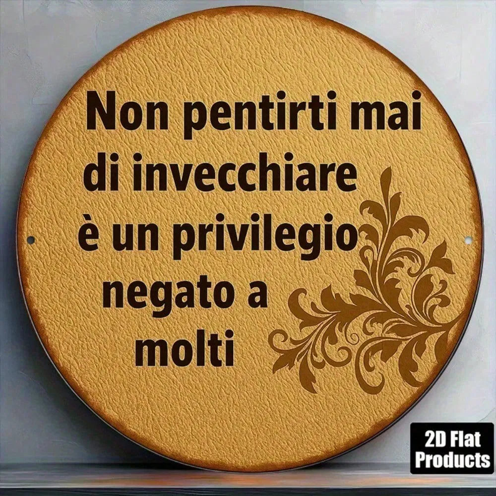 1pc Vintage Italian Phrase "Don't Regret Tomorrow" Round Aluminum Wall Plaque, 8-Inch Dark Brown Border Sign - view 6