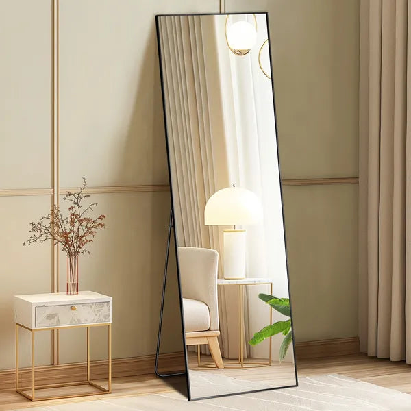 Floor Standing Mirror, Wall Mirror With Stand Aluminum Alloy Thin Frame,21' X64',Black-rect