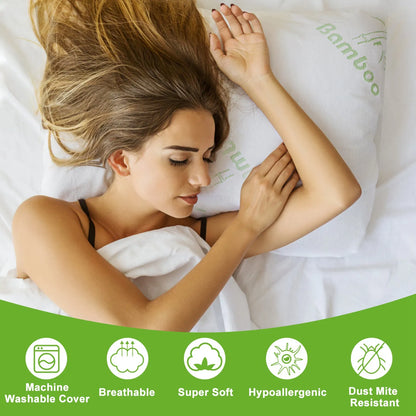 2 pack Bamboo Memory Foam Pillow Hypoallergenic Bed Pillow For Head Neck Rest Sleeping Shredded Pillow Washable Cover - view 5