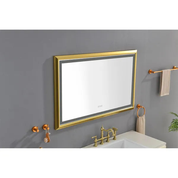 48x30 Inch LED Frontlit Bathroom Mirror with Metal Frame, Wall Mounted Vanity Mirror with Smart Touch Button, Anti-Fog - view 4