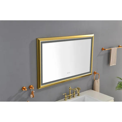 48x30 Inch LED Frontlit Bathroom Mirror with Metal Frame, Wall Mounted Vanity Mirror with Smart Touch Button, Anti-Fog - view 4