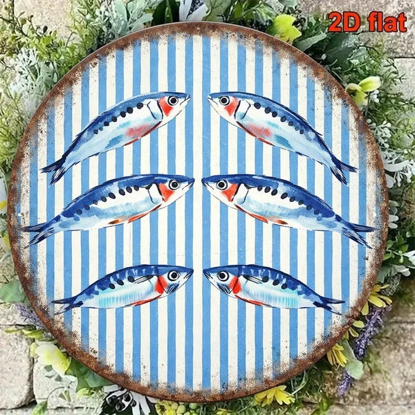 Vintage Sardine Wall Sign Round Seafood Plaque Mediterranean, Vintage Sardine - view 4