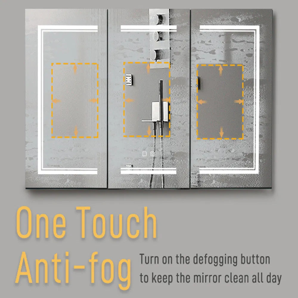 LED Bathroom Wall Cabinet, 3 Door Bathroom Mirror Cabinet, white - view 7