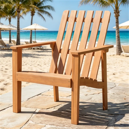 Natural Finish Acacia Wood Adirondack Chair, Ergonomic Backrest & Extra Armrests Heavy Duty Outdoor Lounge Chair
