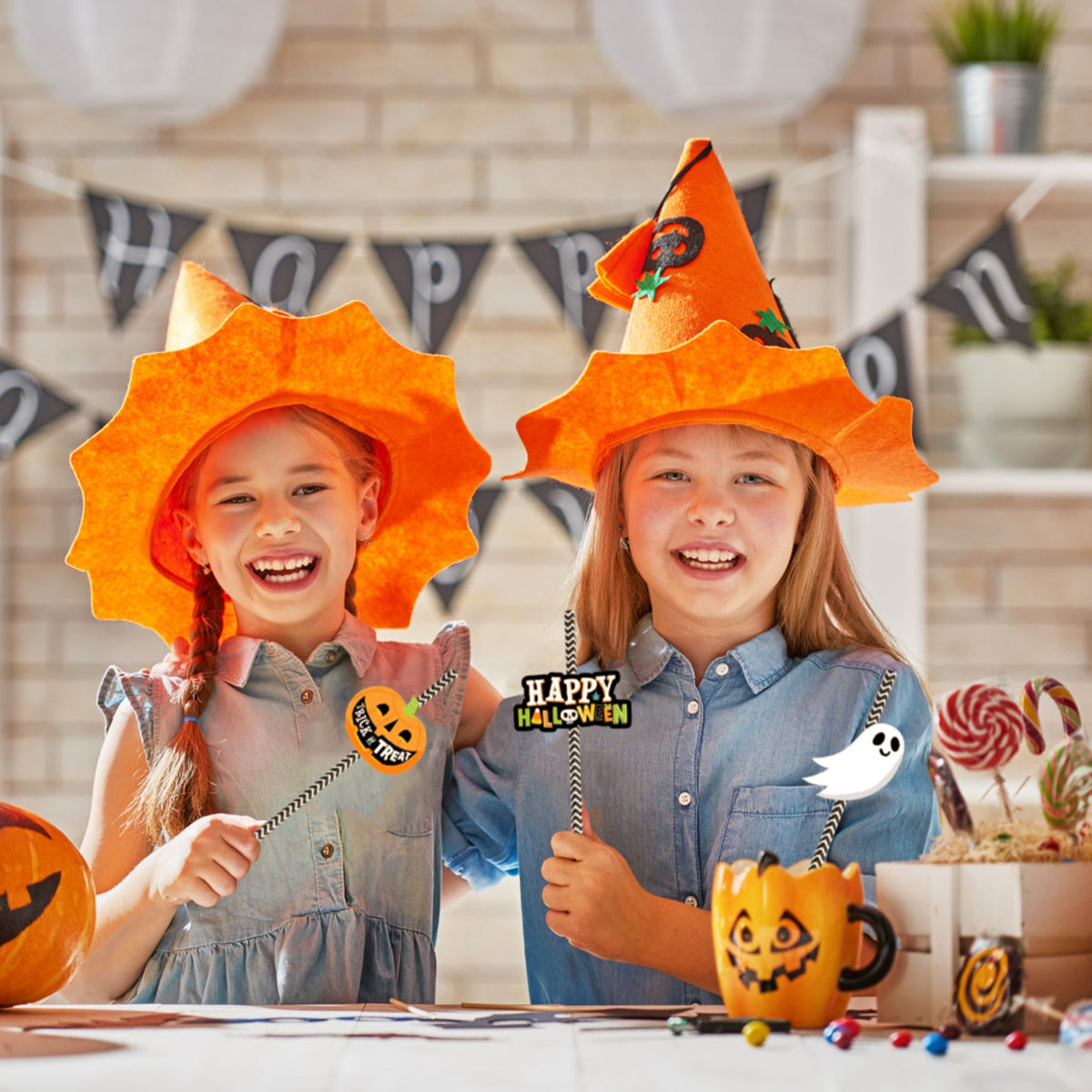 Set Of 25Pcs Halloween Party Striped Decorative Straws Disposable Drinking Straws Paper Straw Decor Happy Halloween - view 4