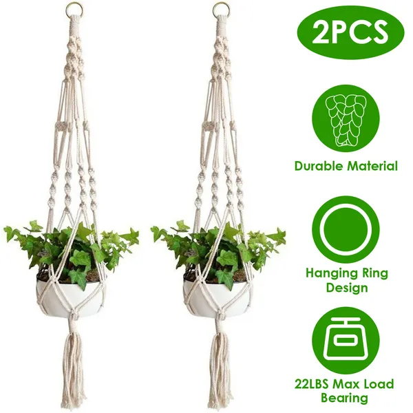 2Pcs Plant Hanger Flowerpot Net Bag 40in Cotton Rope - view 4