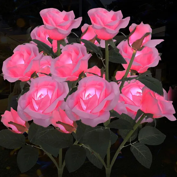 Solar Rose Lights Outdoor, 2 Pack With 14 Rose Flowers Waterproof Color Changing LED Flower Lights