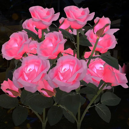 Solar Rose Lights Outdoor, 2 Pack With 14 Rose Flowers Waterproof Color Changing LED Flower Lights