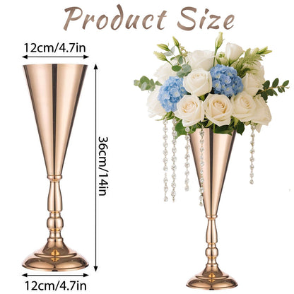 Golden Vase Flower Wedding Centerpieces For Tables 14 In Tall Flower Display Stand Wedding Metal Flower Arrangement - view 9