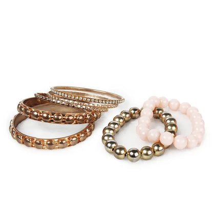 7-Piece Retro Burnished Gold Inlaid Rhinestones Bangle Bracelet Set - view 5