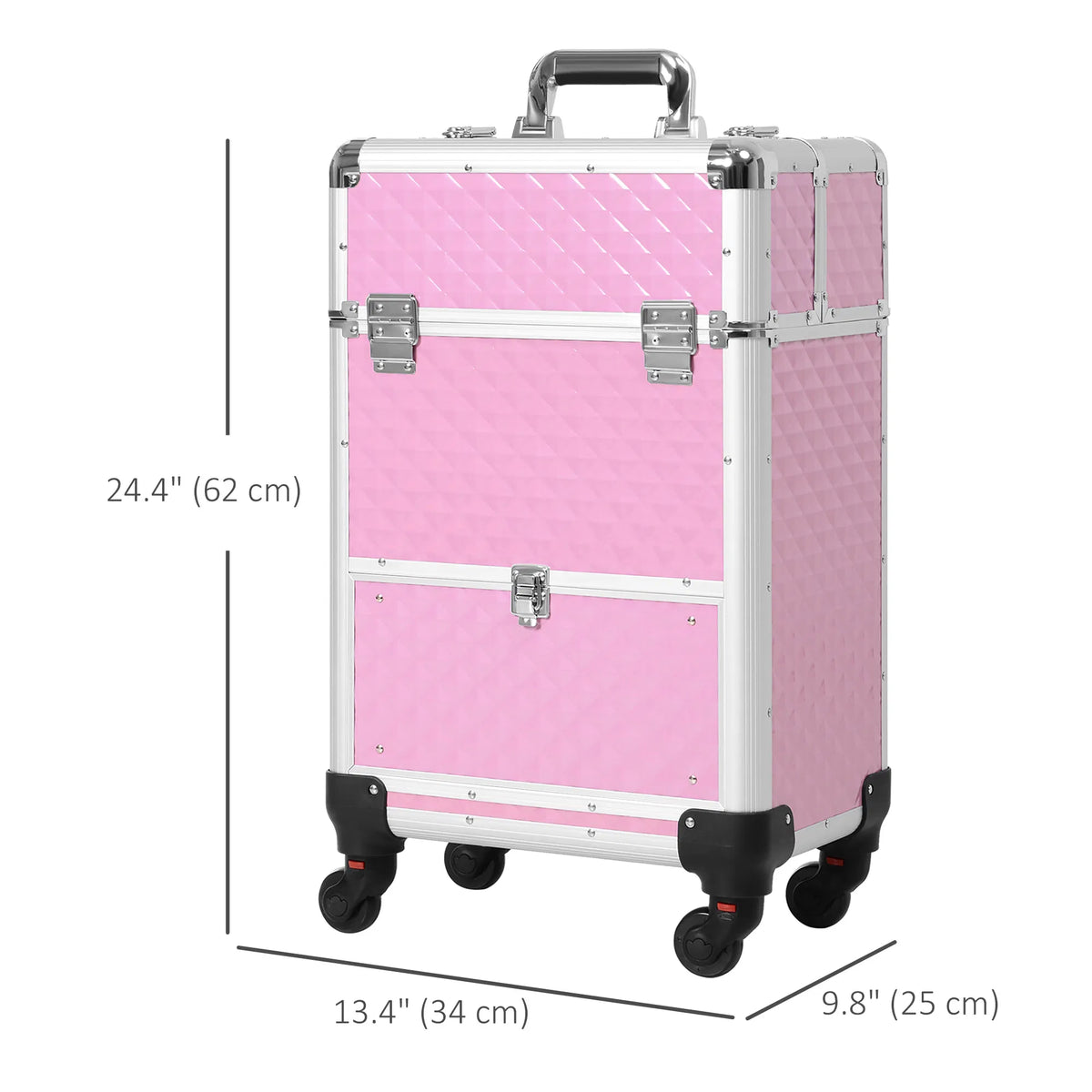 Makeup Train Case Portable Aluminum Rolling Cosmetic Organizer Trolley 4 Wheels Pink Salon Beauty Jewelry Storage - view 6
