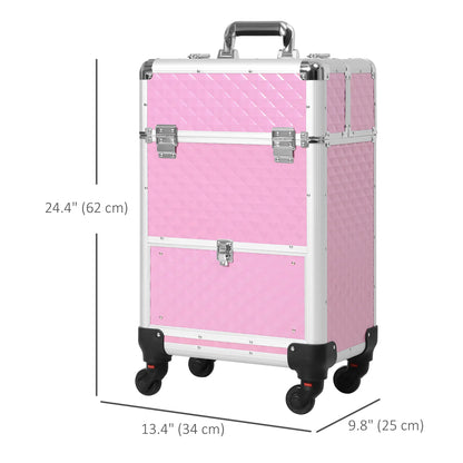 Makeup Train Case Portable Aluminum Rolling Cosmetic Organizer Trolley 4 Wheels Pink Salon Beauty Jewelry Storage - view 6