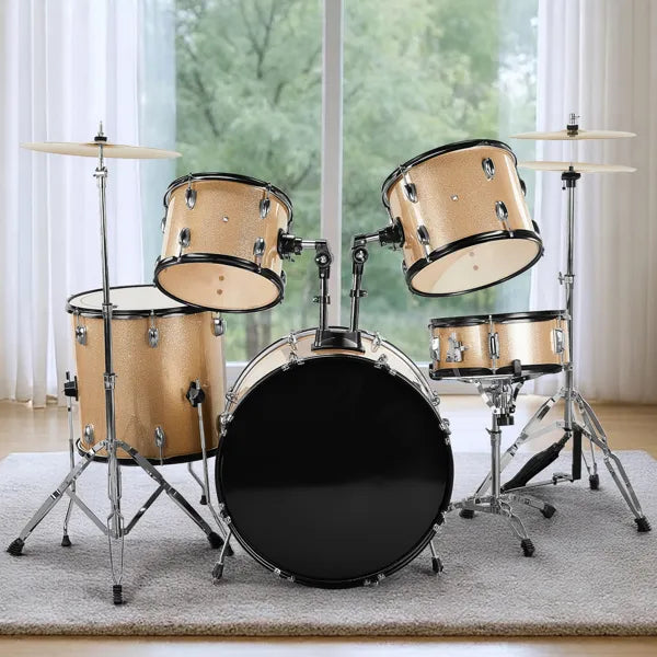 Full Size AdultDrum Set 5-Piece Champagne With Bass Drum, Two Tom Drum, Snare Drum, Floor Tom, Stool, Drum Pedal, Sticks - view 7