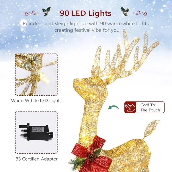 Lighted Christmas Reindeer Outdoor Decorations, Weather Proof 4ft Santa's Sleigh Reindeer Christmas Ornament Indoor - view 3