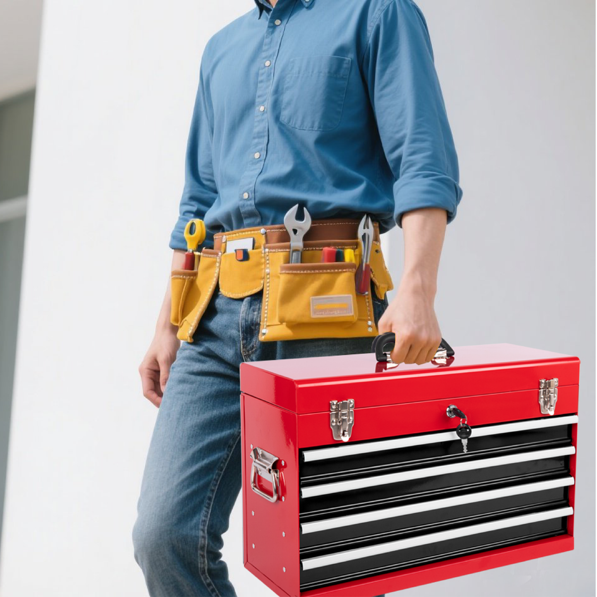 Heavy Duty Metal Tool Box, 21-inch, Portable Metal Tool Box With 4 Drawers, Small Tool Chest With EVA Liners - view 5