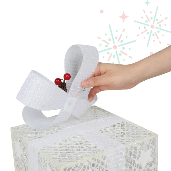 3pcs Square ABS Plastic Rack Garden Festive Decoration LED60 Light Warm White Light Cotton Thread Powder Gift Box - view 3