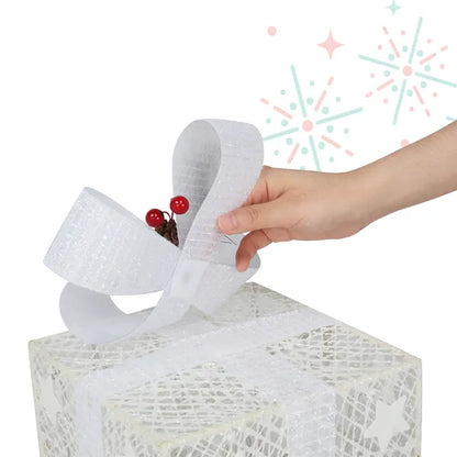 3pcs Square ABS Plastic Rack Garden Festive Decoration LED60 Light Warm White Light Cotton Thread Powder Gift Box - view 3