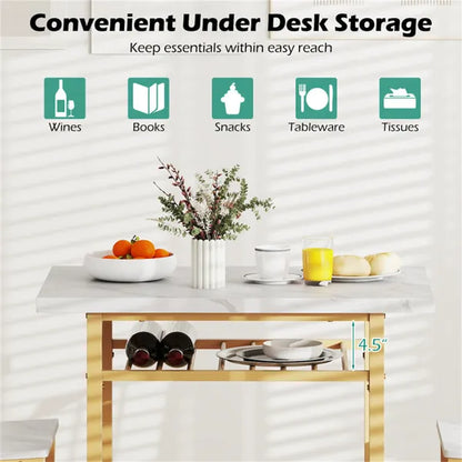 3-Piece Dining Table Set (White + Gold), Space-Saving Tuck-under Chair Design - view 5