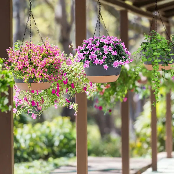 4Pcs 9.64In Diameter Hanging Planter With Drainage Holes Removable Self-Watering Tray Plastic Hanging Flower Plant Pots - view 10