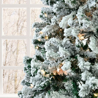7 FT Pre-lit Snow Flocked Christmas Tree, Artificial Hinged Xmas Pine Tree With 1000 Branch Tips - view 2