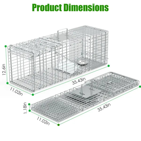 Humane Cat Trap Cage With Gloves Catch Release Live Animal Rodent Cage Collapsible Galvanized Wire For Raccoons Beavers - view 5