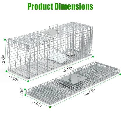 Humane Cat Trap Cage With Gloves Catch Release Live Animal Rodent Cage Collapsible Galvanized Wire For Raccoons Beavers - view 5