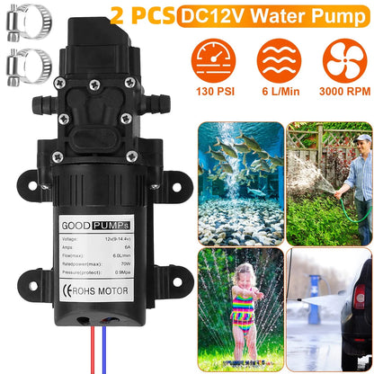 12V Water With 2 Hose Clamps 130PSI Self Priming Sprayer 70W Electric Diaphragm Water 6L Min For RV Camper Marine Boat - view 2