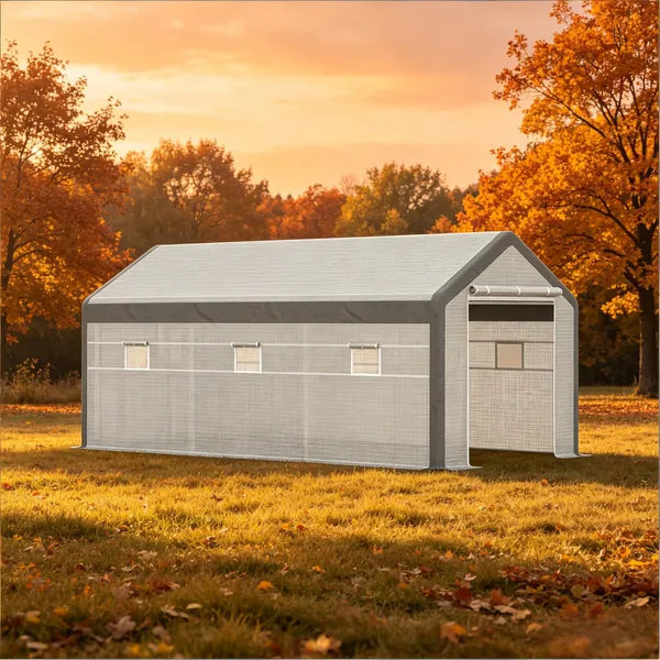 20' X10' X 9' Walk-in Greenhouse With Roll Up Door With 6 Closeable Windows