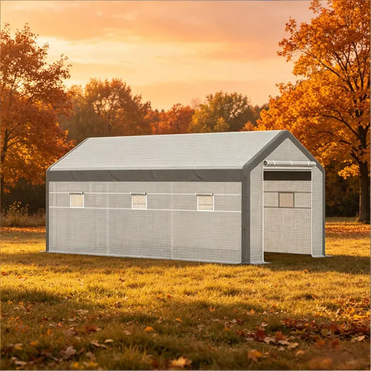 20' X10' X 9' Walk-in Greenhouse With Roll Up Door With 6 Closeable Windows