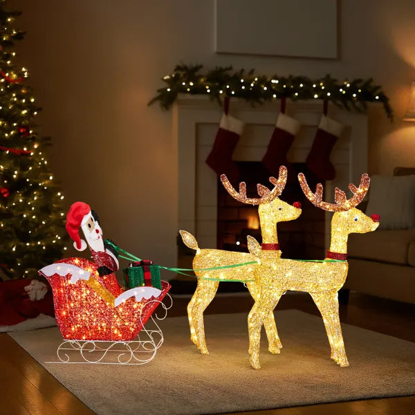 Lighted Reindeer Pulling Sleigh Christmas Decorations, Pre-lit Holiday Decor With270Warm White LEDfor Xmas Outdoor - view 2