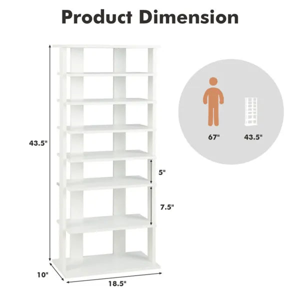 7-Tier Double-Row Shoe Rack With Adjustable Shelves, Anti-Tipping Narrow Storage Rack For Entryway Closet-White - view 2