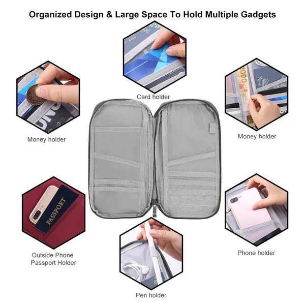 Travel Passport Wallet 12Cells Ticket ID Credit Card Holder Water Repellent Documents Phone Organizer - view 3