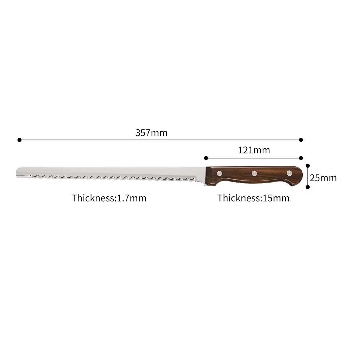 10-Inch Luxury Mirror Polished Carbon Steel Kitchen Bread Knife With Wooden Handle - view 6