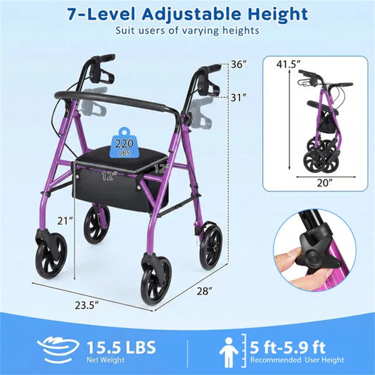 2-in-1 Rollator Walker With Seat (Purple), 8-Inch Large Wheels & Versatile Braking System, Adjustable Height - view 2