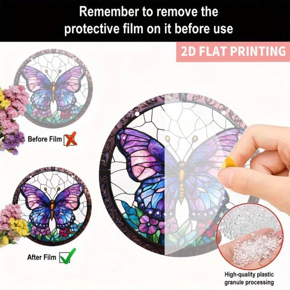 High Definition Transparent Round Purple Butterfly Floral Acrylic Sun Catcher Window Decoration for Home Garden - view 4