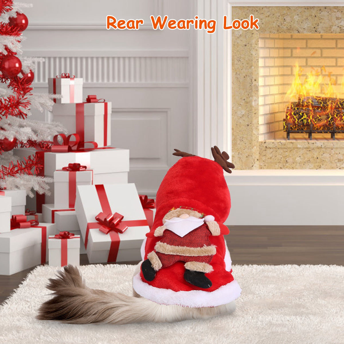1Pc Pet Christmas Clothes Santa Claus Reindeer Antlers Costume Winter Outfit New Year Coat For Small Medium Dogs Cats - view 5