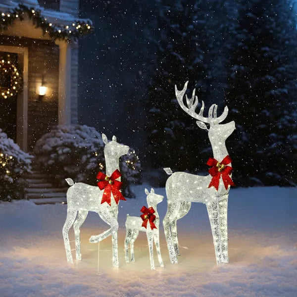 3-Piece Lighted Christmas Reindeer Family Set Outdoor Decorations, Weather Proof Sparkling Deer Family Set Of - view 4