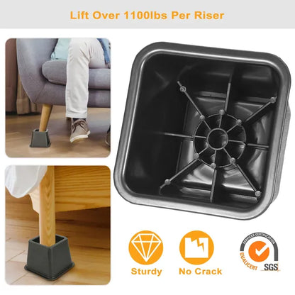 8Pcs Furniture Risers 500kg 1100lbs Capacity Bed Lifters Adjustable Couch Table Chair Risers - view 2