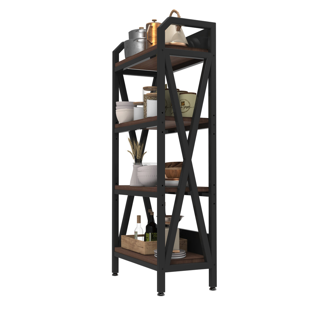 56.30'' Bakers Rack 4-Level Storage Shelves Mental And Wooden Kitchen Shelves, Kitchen Organizers And Storage - view 4