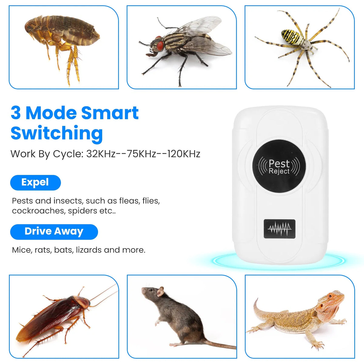 6 Pack 32-120KHz Ultrasonic Insect Repellent Indoor Plug In Bug Repellent Mosquito Roaches Mice Control With 3 Modes - view 9