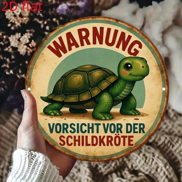 Vintage Turtle Crossing Metal Sign, German-Inspired Turtle Shell Wall Decor, 8x8 Inch Round Aluminum Plaque - view 2