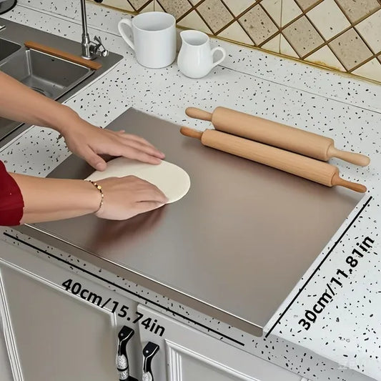 Stainless Steel Cutting Board For Kitchen - Large 304 Chopping Boards With Lid And Non-Slip Pad For Countertop