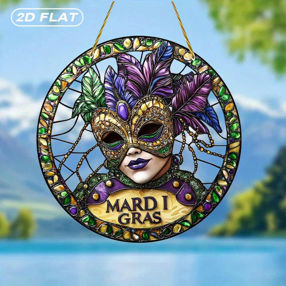 Colorful Suncatcher Hanging Decor Acrylic Mask Glass Effect Room Garden Porch Party Scene Decoration Gift - view 3