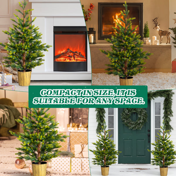2 Pack 4 FT Dual Tone Artificial Christmas Tree With Pot Stand, Potted Xmas Pine Tree With 119 Branch Tips For Holiday - view 2