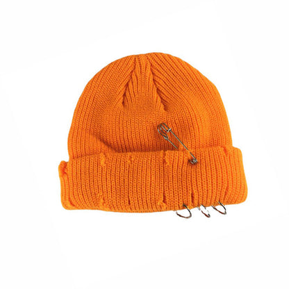 Iron Ring Pin Ripped Knit Beanie - view 2
