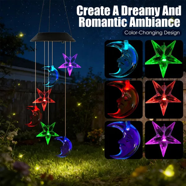 Solar Moon And Star Wind Chime 7 Color Changing Wind Chime For Outside IPX4 Waterproof Outdoor Garden Yard Decor - view 4