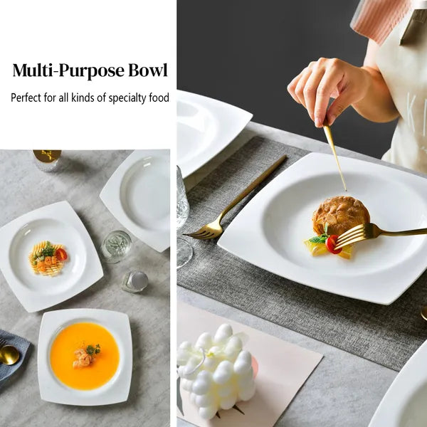 Salad Kitchen Plate Set For 6,Square Plate Sets For Elegant Dining,Microwave Safe White Plates Ceramic Tableware Set - view 2
