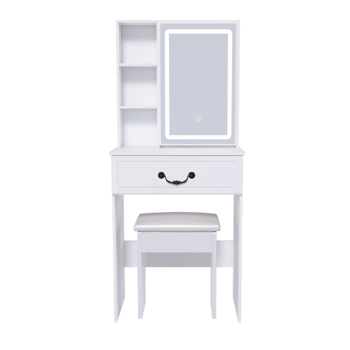 Modern Mini Dressing Table with LED-lit Mirror & Hidden Storage,Includes Padded Stool,Adjustable Brightness Vanity Desk - view 4