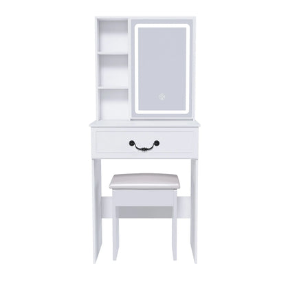 Modern Mini Dressing Table with LED-lit Mirror & Hidden Storage,Includes Padded Stool,Adjustable Brightness Vanity Desk - view 4