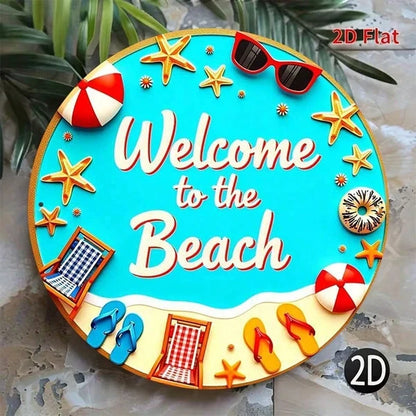 Welcome To The Beach Metal Sign 8x8 Inch Vintage Seaside Vacation Decor, Coastal Summer Wall Art Plaque - view 5